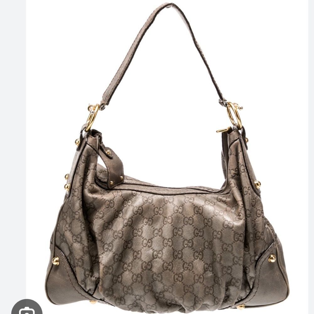 Gucci grey guccissima leather jockey hobo